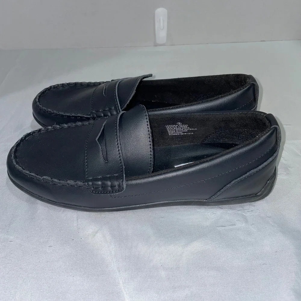 Steve Madden BJARED Boys Black Leather Penny Loafers Size 5 Slip On Dress Shoes